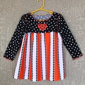 Daisy Jayne Orange & Black Polka Dot & Stripe Print Ruffle Detail‎ Top